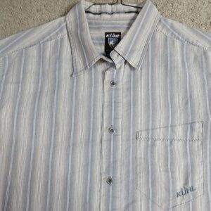 Kuhl Shirt Large Blue Beige Striped Cotton Blend